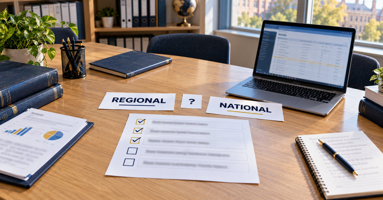 Regional vs national accreditation five proven differences two accreditation pathways compared with a checklist on a conference table